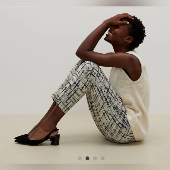 MM Lafleur The Condesa Pants 8 Cubist Jacquard Mid Rise Ivory Blue Stret… - Picture 11 of 13